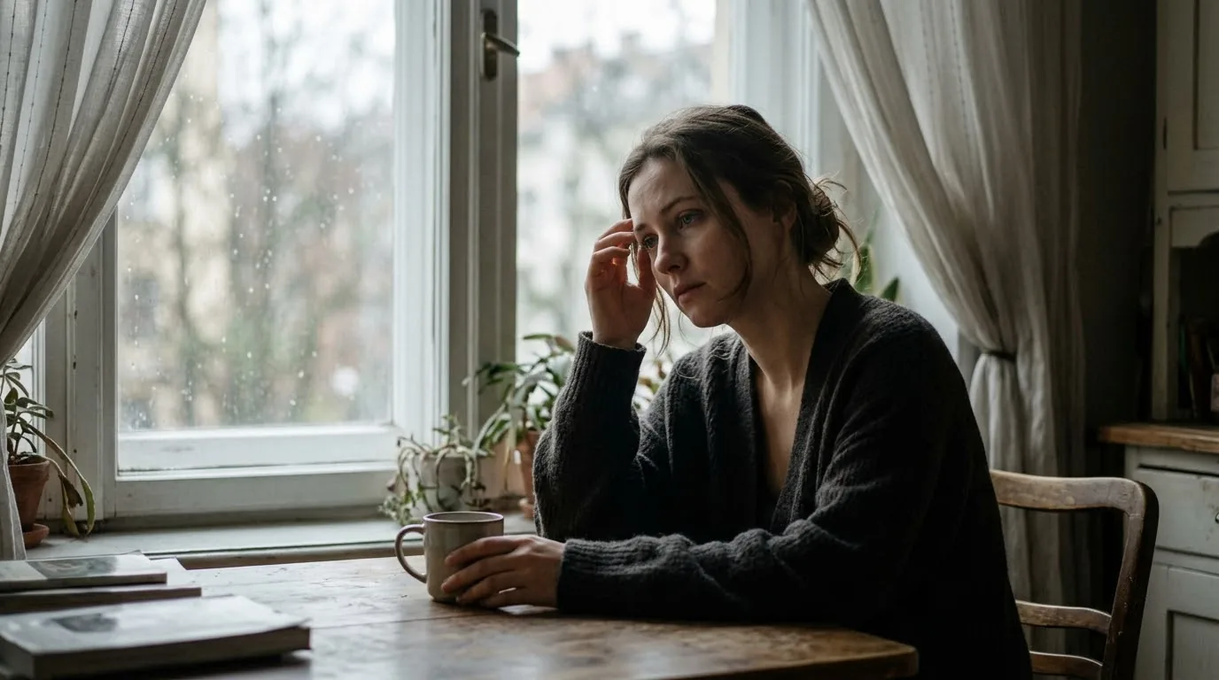 Người ngồi ôm đầu mệt mỏi vì liên tục tua lại tình huống cũ